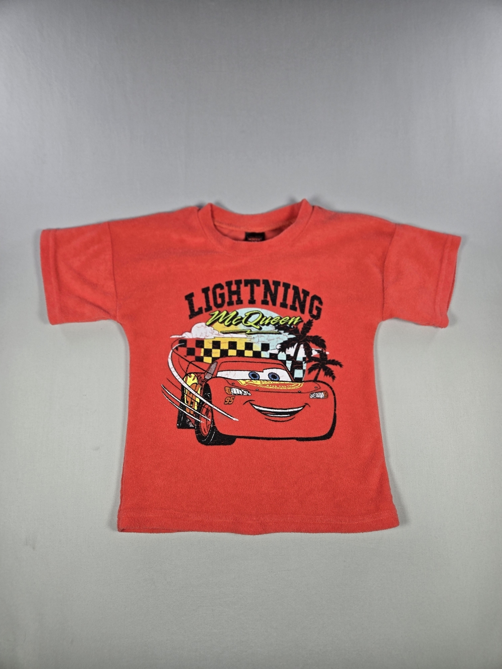Disney Pixar Cars Lightning McQueen Terry Cloth Red Graphic Tee Shirt Boys 5T